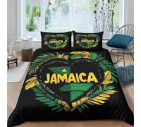 3D Skin-Friendly Microfibre Jamaica heart Comforter Cover Easy Care Bedding Set w/Pillow Cases Tropical leaf pattern art Quilt Cover All Season Breathable Washable for Home Decor Double（200x200cm）