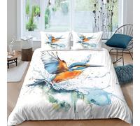 3D Skin-Friendly Microfibre Kingfisher diving Bedding Quilt Cover Breathable Bedding Set w/ Pillow Cases watercolor wildlife Comforter Cover All Season, Easy Care, Washable Couples Single（135x200cm）