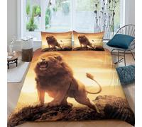 3D Skin Friendly Microfibre Lion Roaring Duvet Cover All Season Bedding Set with Pillowcases Wild Animal Style Comforter Cover Set Easy Care Machine Washable for Men Women Kids Double（200x200cm）