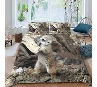 3D Skin-Friendly Microfibre Meerkat st&ing Bedding Quilt Cover Breathable Bedding Set w/ Pillow Cases Wild animal adventure Comforter Cover All Season, Easy Care, Washable for Couples King（220x240cm）