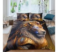3D Skin-Friendly Microfibre mythical lion Bed Quilt Cover Soft Bedding Set w/Pillowcases fantasy armor design Duvet Cover All Season Breathable Washable for Bedroom Decor Super king（260x220cm）