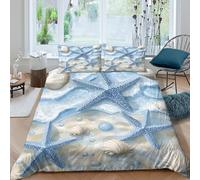 3D Skin-Friendly Microfibre Ocean-themed decor Bedding Quilt Cover Breathable Bedding Set w/ Pillow Cases Seashell starfish Comforter Cover All Season, Easy Care, Washable Couples Single（140x200cm）