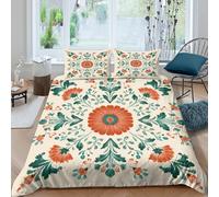 3D Skin-Friendly Microfibre Ornamental flowers Duvet Cover Set Easy Care Bedding Set with Pillow Cases Traditional folk art Quilt Cover Set Breathable for Home Decor Single（135x200cm）