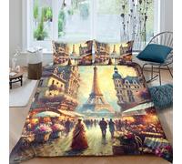 3D Skin Friendly Microfibre Paris Street Duvet Cover Sets Easy Care Bedding Set with Pillow Cases Impressionist Cityscape Quilt Cover Sets Breathable Machine Washable for Home Decor Double（200x200cm）