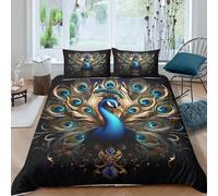 3D Skin-Friendly Microfibre Peacock art Comforter Cover Set Easy Care Bedding Set w/Pillow Cases Luxury ornamental Quilt Cover All Season Breathable Machine Washable for Home Decor Single（135x200cm）