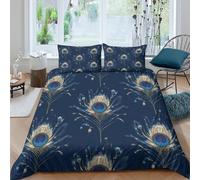 3D Skin-Friendly Microfibre Peacock feathers Bedding Quilt Cover All Season Bedding Pillow Cases Vintage ornamental Bed Quilt Cover Easy Care Breathable Washable Bedroom Decor Single(135x200cm)