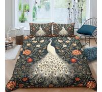 3D Skin Friendly Microfibre peacock floral Bedding Quilt Cover All Season Bedding Set with Pillowcases vintage ornamental art Duvet Cover Easy Care Machine Washable for Home Decor Single（135x200cm）