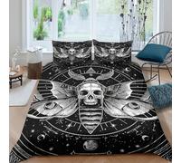 3D Skin Friendly Microfibre Skull moth Duvet Cover All Season Bedding Set with Pillow Cases Vintage occult art Bedding Quilt Cover Easy Care Machine Washable for Men Women Kids Super king（260x220cm）