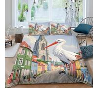 3D Skin Friendly Microfibre Stork in town Duvet Cover Sets Easy Care Bedding Set with Pillow Cases European street scene Quilt Cover Sets Breathable Machine Washable for Home Decor Single（135x200cm）