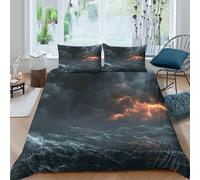 3D Skin-Friendly Microfibre stormy ocean Duvet Cover All Season Bedding Sets with Matching Pillowcase dramatic weather scene Quilt Cover Set Easy Care, Washable for Men Women Kids King（220x240cm）