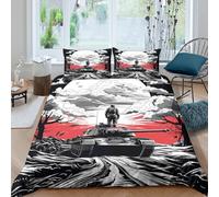 3D Skin-Friendly Microfibre war-tank-soldier Comforter Cover Easy Care Bedding Set w/Pillow Cases black-white-art-style Quilt Cover All Season Breathable Washable for Home Decor Single（140x200cm）