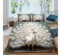 3D Skin Friendly Microfibre White peacock Bedding Quilt Cover All Season Bedding Set with Pillowcases Vintage ornamental art Duvet Cover Easy Care Machine Washable for Home Decor Single（140x200cm）