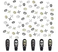 3D Skull Cross Nail Charms, 120 Pcs Skull Cross Nail Art Charm Gold Silver Gun Black Metal Gothic Nail Gems Nail Jewels for Nail Art Decorations DIY Crafts