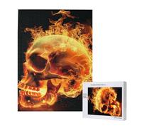 3d Skull Fire Death Hell Demon Flame Black Personalised 500 Piece Wooden Jigsaw Puzzle For Adults, Custom Portrait Picture