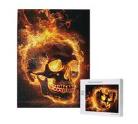 3d Skull Fire Death Hell Flame Demon Black Personalised 500 Piece Wooden Jigsaw Puzzle For Adults, Custom Portrait Picture