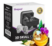 3D Skull Flexible Silicone Ice Cube Mold Tray, Makes Four Giant Skulls, Round Ice Cube Maker (Black)