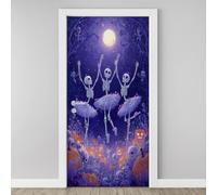 3D Skull Moon Jack-O-Lantern Door Sticker, Skeleton Dance Mural, Day of The Dead Party Wallpaper Self-Adhesive Removable PVC Door Decal for Bedroom Living Room Home Decor Wall Murals 85x215 cm O4d72