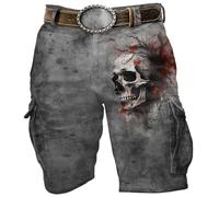 3D Skull Print Shorts Men's Cargo Shorts Bermuda Streetwear Cargo Trousers with Pockets Skulls Printed Short Trekking Techwear Trousers Vintage Work Pants Dark Gray