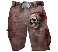 3D Skull Print Shorts Men's Cargo Shorts Bermuda Streetwear Cargo Trousers with Pockets Skulls Printed Short Trekking Techwear Trousers Vintage Work Pants Wine