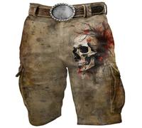 3D Skull Print Shorts Men's Cargo Shorts Bermuda Streetwear Cargo Trousers with Pockets Skulls Printed Short Trekking Techwear Trousers Vintage Work Pants Khaki
