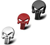 3D Skull Punisher Vehicle Car Sticker,3Pcs Metal Skull Decal Motorcycle Waterproof Decoration Cars Trucks Motorcycle Vehicle (Black&Silver&Red)