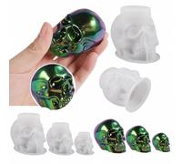 3D Skull Resin Molds 3 Sizes (4.41inch, 3.31inch, 2.28inch) Flexible Clear Silicone Skull Head Molds for Candle Wax, Soap, Clay Casting, Halloween Home Decoration & DIY Keychain Craft