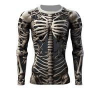 3D Skull Skeleton Fashion Printing Pattern T-Shirts, Long Sleeve Crewneck Shirt Halloween Costume For Men Slim Fit Round Neck Long Sleeve Tops