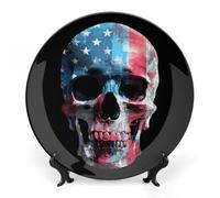 3D Skull U.S.A. Flag Bone China Decorative Plates Wall Table Crafts Display Decor for Home Office
