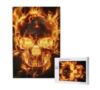 3d Skull With Crossbones Fire Death Hell Black Personalised 1000 Piece Wooden Jigsaw Puzzle For Adults, Custom Portrait Picture
