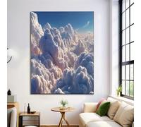 3D Sky Sea Clouds Unframed Canvas Wall Art Realistic Natural Landscape Painting Canvas Prints Poster Blue White Pictures For Living Room Bedroom Home Office Hallway Corridor Wall Decor 40X50Cm
