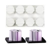 3D Small Cylinder Square Shape 8 Holes Non-stick Silicone Mold for DIY Pastry Jelly Cupcakes Mousse Ice Cream Chocolate Utensil (Cylinder Square I_11.88 X6.8 X1.76 inch)