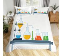 3D Small Double Duvet Cover Sets Laboratory Glassware Quilt Cover 3 Pieces with Zipper Closure and Pillowcase Soft Microfiber Science Theme Bedding Set 155x220 cm for Adult I.668