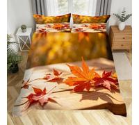 3D Small Double Duvet Cover Sets Orange Leaves Quilt Cover 3 Pieces with Zipper Closure and Pillowcase Soft Microfiber Autumn Theme Bedding Set 155x220 cm for Adult I.138