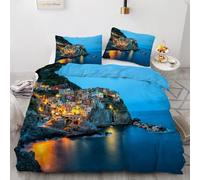 3D Small Town Buildings Double Duvet Cover Set 200x200cm 3 piece Soft Microfiber Reversible Bedding Set Ocean Comforter Cover with Zipper Closure Quilt Cover with 2 Pillowcase 50x75cm(Image 1-11)
