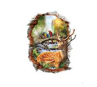3D Smashed Broken Wall with a Hole Forest Reindeer Sika Deer Wall Sticker Decal for Home Living Room Bedroom Children Nursery Room Decor