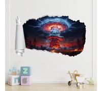 3D Smashed Wall Effect Mushroom Cloud from Nuclear Explosion Waterproof Wall Stickers Art Removable Forest Landscape Vinyl Wall Decal for Kids Boys Girls Nursery Home Bedroom Wall Décor 70x112cm