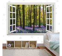 3D Smashed Wall Effect Purple Flowers Trees Window Wall Sticker Art Vinyl Decal Decor Mural 80x120cm