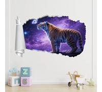 3D Smashed Wall Effect Tiger Butterfly Waterproof Wall Stickers Art Removable Purple Universe Vinyl Wall Decal for Kids Boys Girls Nursery Home Bedroom Wall Décor 45x72cm
