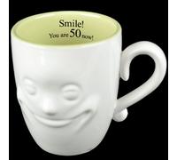 3D Smiling Face Mug with A Special Message - Fine Ceramic, Funny, Novelty Gift Mugs | for Tea, Coffee, Hot Chocolate, Hot & Cold Drinks | Gift for Someone Special (Smile! You are 50 Now)