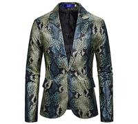 3D Snake Skin Printed Business Affairs Wedding Stage Suit Casual Slim Fit Mens Blazer Jacket Green L