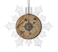 3D Snowflake Compass and Old World Map Ornaments 2025 Shatterproof Christmas White Snow Flakes Decorating Hanging Ceiling Frozen Winter Wonderland Party Holiday Birthday New Year Home Decor