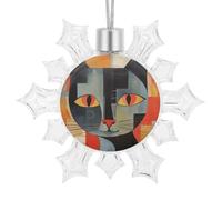 3D Snowflake Orange Red Eyes Cat Ornaments 2025 Shatterproof Christmas White Snow Flakes Decorating Hanging Ceiling Frozen Winter Wonderland Party Holiday Birthday New Year Home Decor