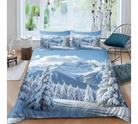 3D Snowy Pine Plantation Super King Duvet Cover Sets Natural Scenery Double Bedding Set Warm Comfort Microfiber Quilt Cover Size 240x260 cm with 2 Pillowcases 50×75 cm E-825
