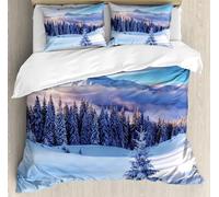 3D Snowy Plantation Bedding Set Natural Landscape Duvet Cover Soft Brushed Microfiber Quilt Cover with Zipeer Closure and 2xPillowcases 50x75cm for Teens Adults (Double 200x200cm) g-1090