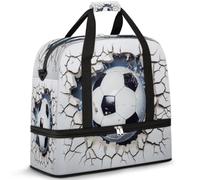 3D Soccer Ball Travel Duffel Bag for Women Men, Sport Pattern Foldable Sports Gym Bag Weekend Overnight Totes Carry on Cabin Bag with Shoes Compartment