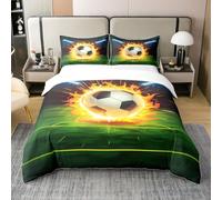 3D Soccer Bedding Set Super King Size 3 Pcs 100% Cotton Green Football Field Decor Duvet Cover for Kids Boys Teens Adults Football Competition Sports Style Comforter Cover,2 Pillowcases(No Comforter)