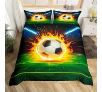 3D Soccer Duvet Cover Super King Size 3 Pcs,Green Football Field Decor Bedding Set for Kids Boys Teens Adults,Football Competition Sports Style Comforter Cover with 2 Pillowcases(No Comforter)