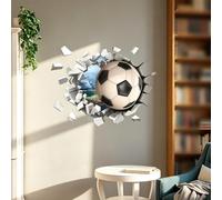 3D Soccer Wall Sticker Vinyl Football Broken Wall Decal Creates Depth Immersive Motion Illusion Easy Application Self-Adhesive For Living Room Bedroom Game Room Modern Sports Decor