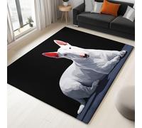 3D Soft Flannel Mat Rug Animals White Bulldog 120 x 180 cm Non Slip Area Rug, For Living Room Bedroom Kids Room, Black Easy Clean Washable Carpet Mat