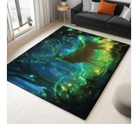 3D Soft Flannel Mat Rug Fantasy Style Magic Forest Light Shadow Deer 180 x 240 cm Non Slip Area Rug, For Living Room Bedroom Kids Room, Green Easy Clean Washable Carpet Mat